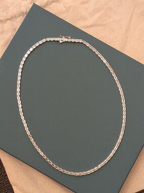 NWT Aurate Lab Grown White Sapphire Horizontal Baguette Tennis Necklace